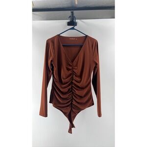 A&F Soft Collection Ruched V-Neck Bodysuit L Rust